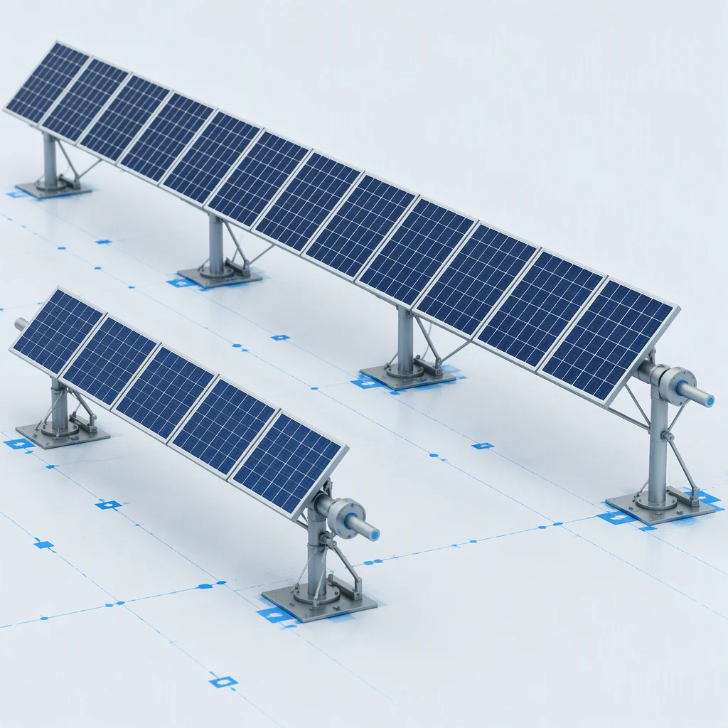 Infographic comparing 620W versus 550W modules across trackers, land and BOS cost