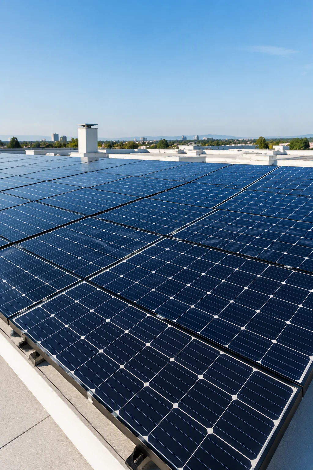 Close-up of stacked solar modules in cold morning light